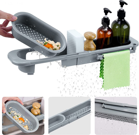 Adjustable Sink Holder w/ Sponge Kitchen Sink Organizer Rack Sponge Soap Holder