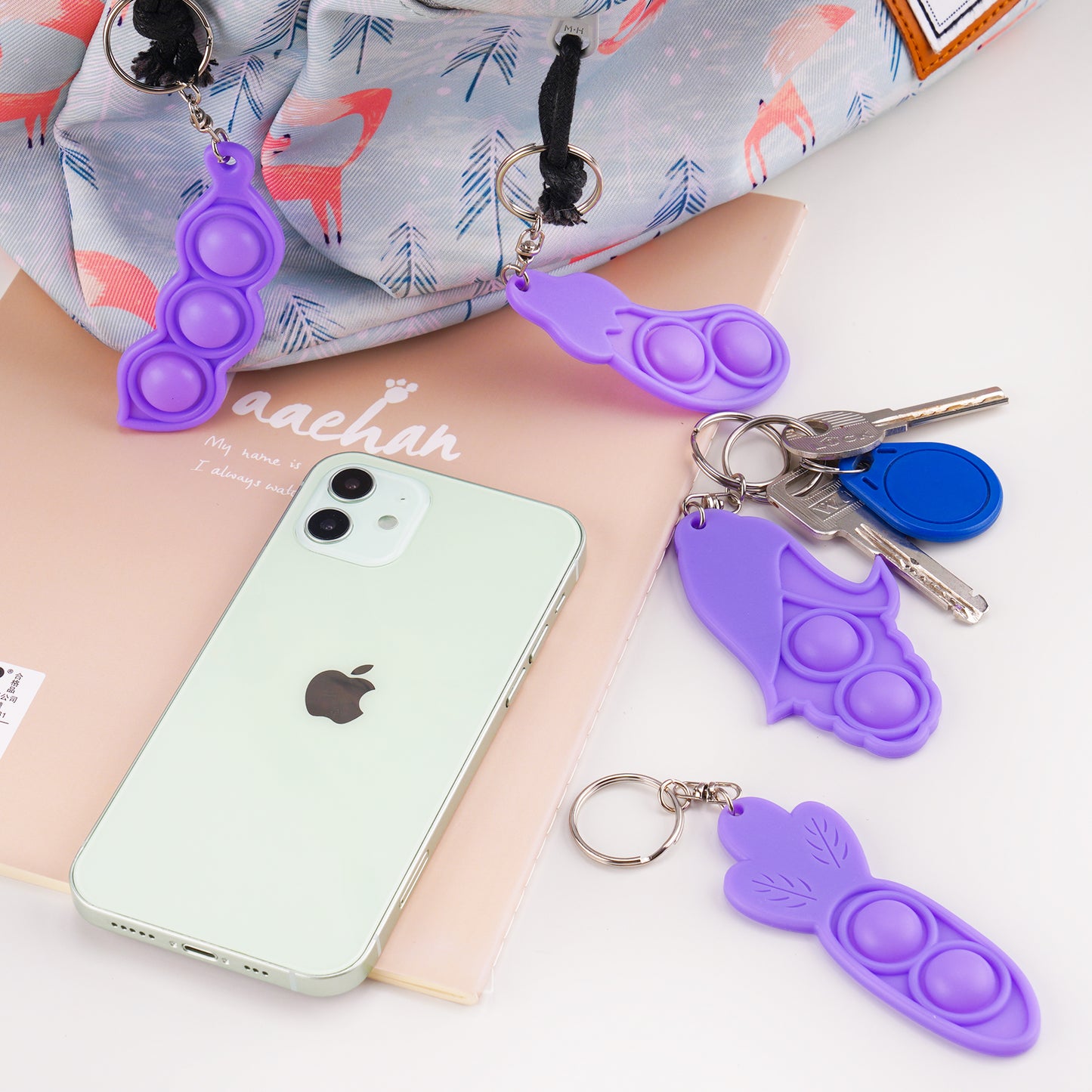 Fidget Pack 5PCS Mini Veggies Push Pop Bubble Keychains Fidget Sensory Toys Eg