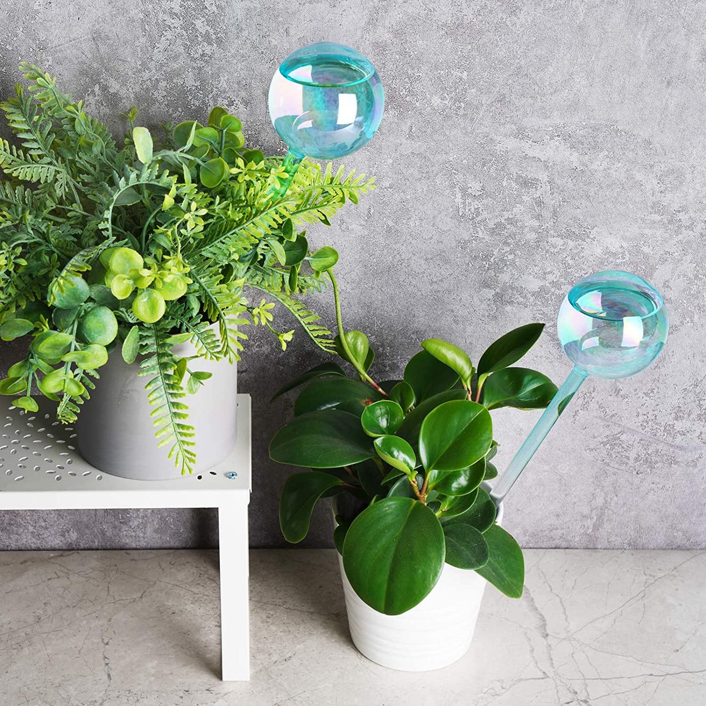 Aqua Spike Self-Watering Bulb 2PC 10" Iridescent Pearl Glass Globe Plant Waterer