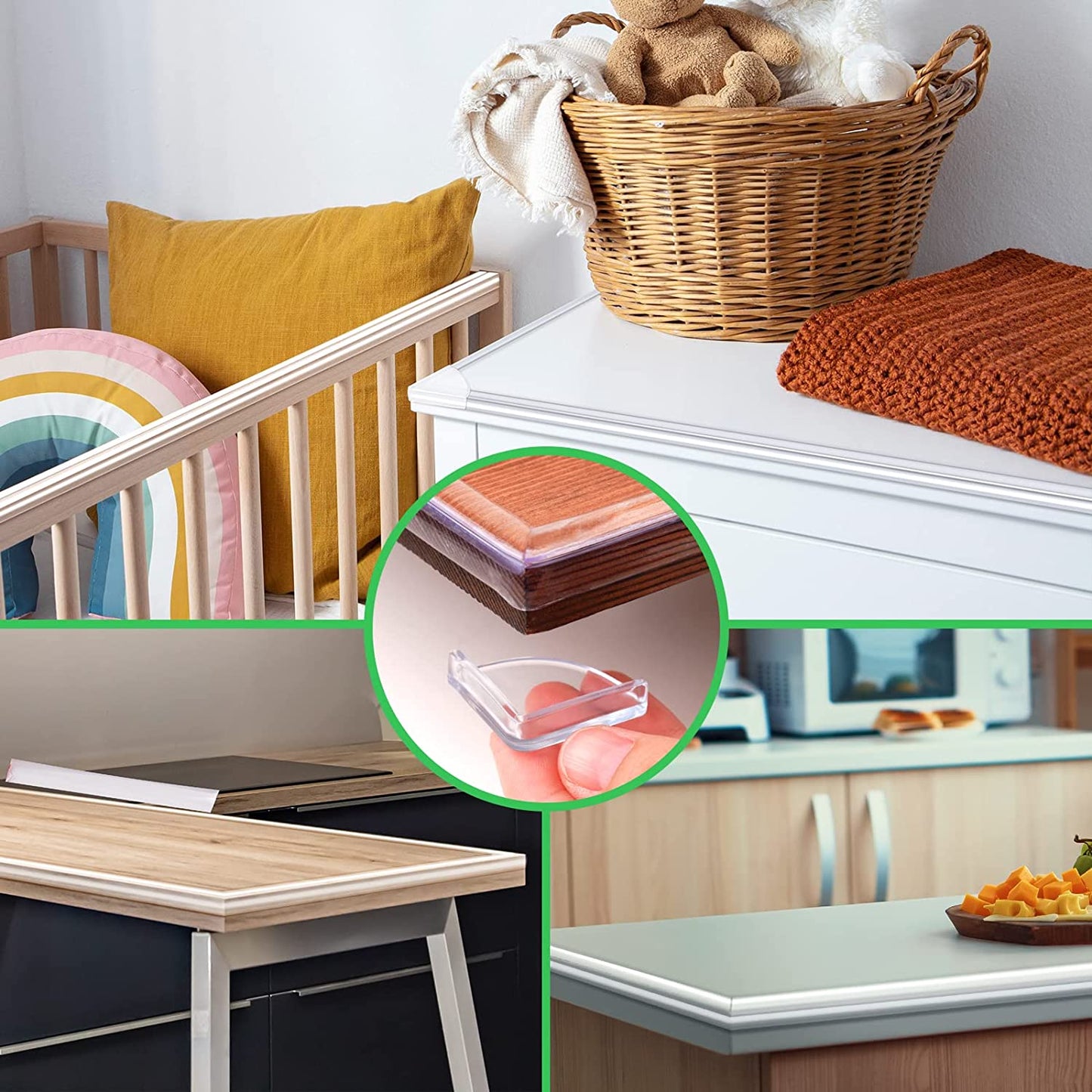 Baby Proofing 16ft/5m Soft Silicone Bumper Strip 4PCS Corner Protectors Scraper