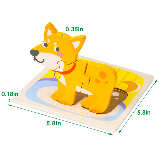 Wooden Animal Jigsaw Puzzles Educational Building Block Toy STEM Set (6 Animals)