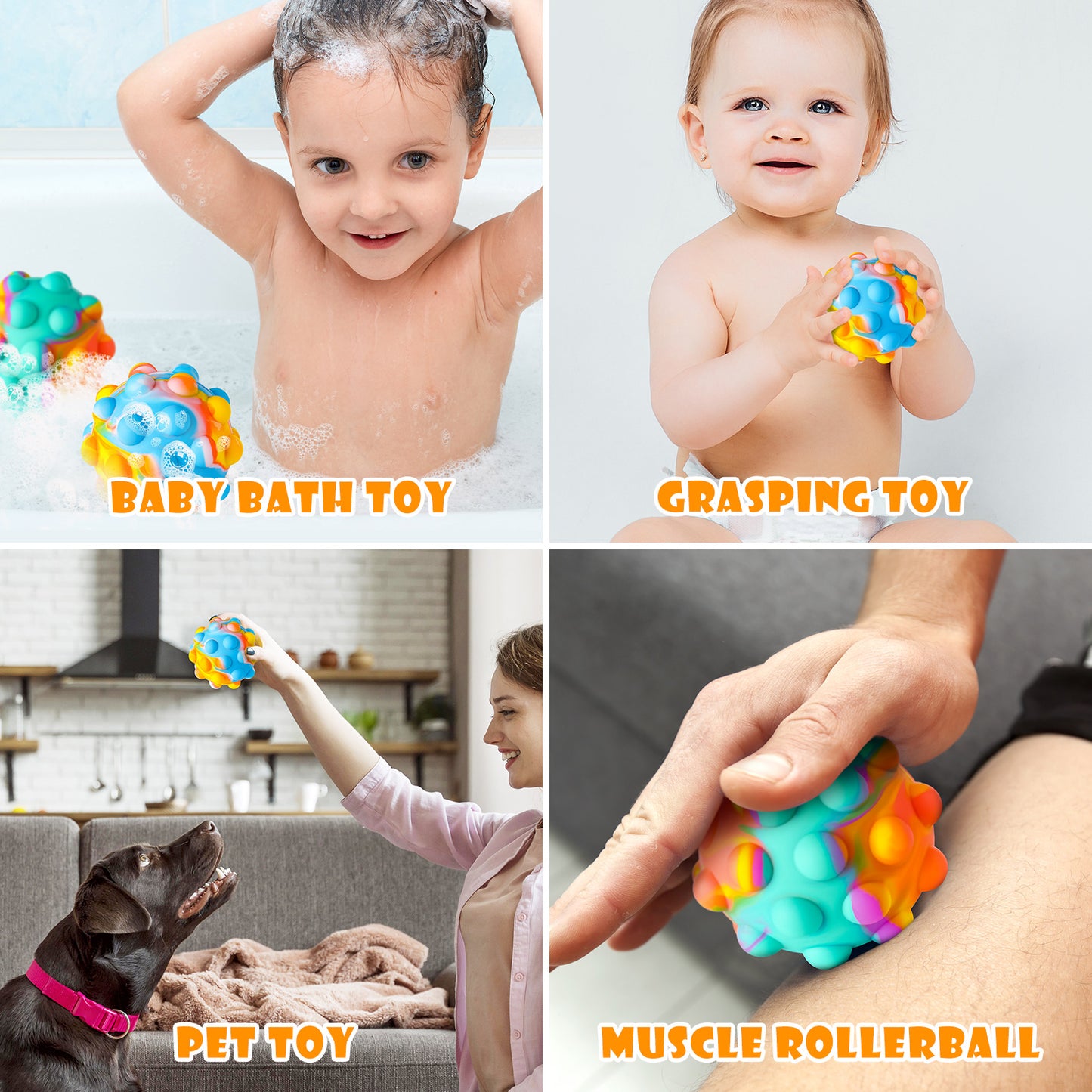 2-Pack Push Pop Bubble Fidget Ball Sensory Toys, Interactive 3D Bouncing Ball