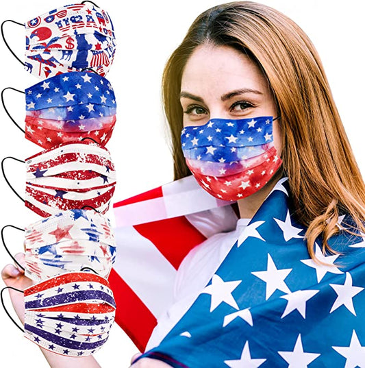 50PCS Disposable Individually Wrapped USA Flag Designs Stars & Stripes American