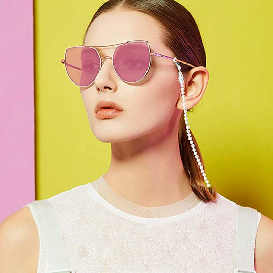 Pearl Eyeglasses Holder Strap Cords 2PCS Eyeglass Retainer Pink Beaded Strings