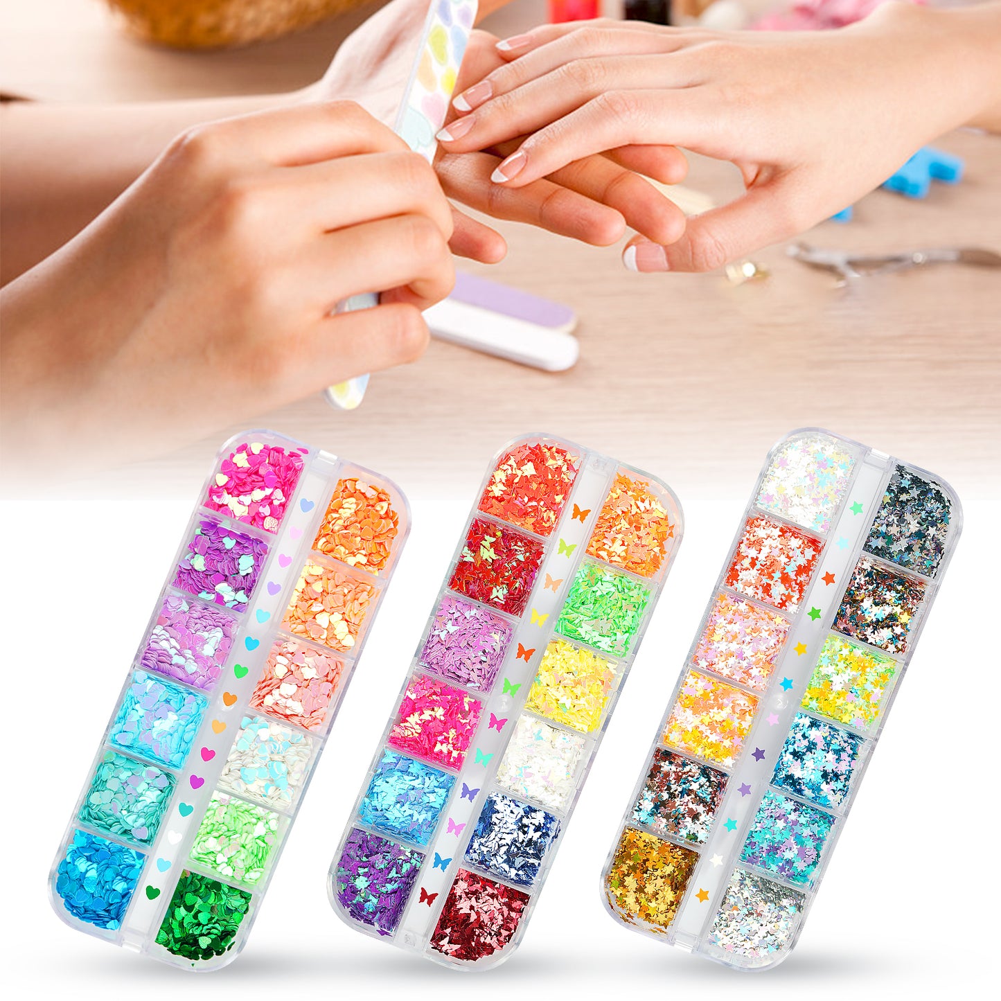 Nail Art Metallic Color Iridescent Glitter Sequin Laser Flakes Variety Pack,Mult