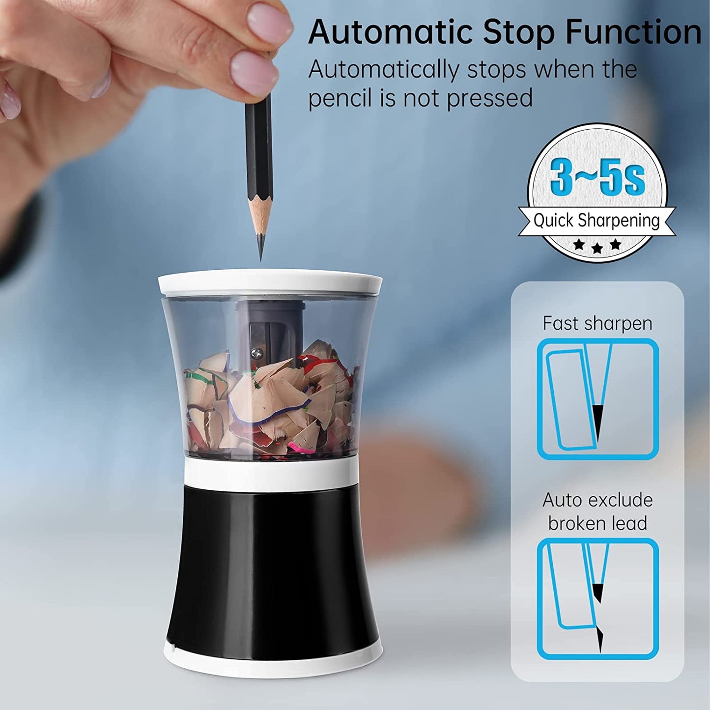Electric Pencil Sharpener USB & Battery-Operated Pencil Sharpener 6-8mm Pencils