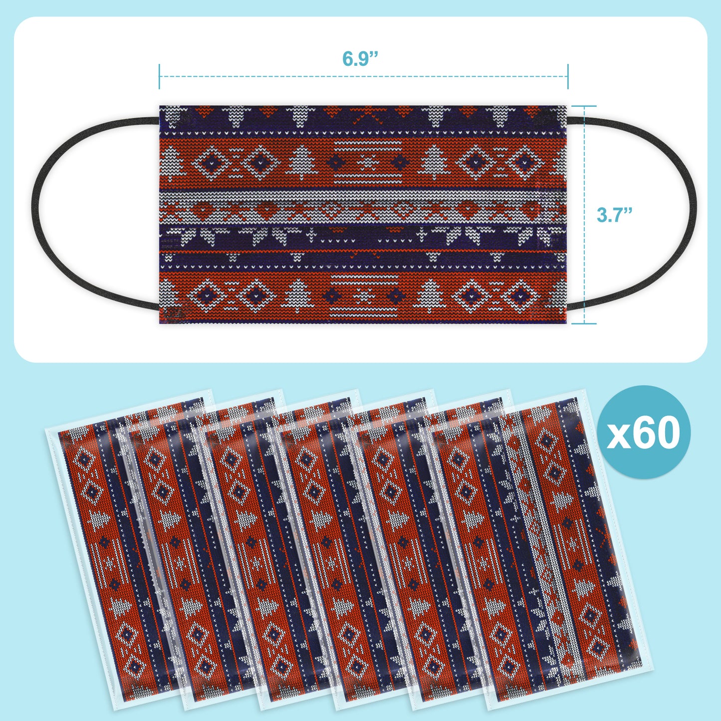 60-Pack Protective Respiratory s Christmas Disposable Individually Wrap