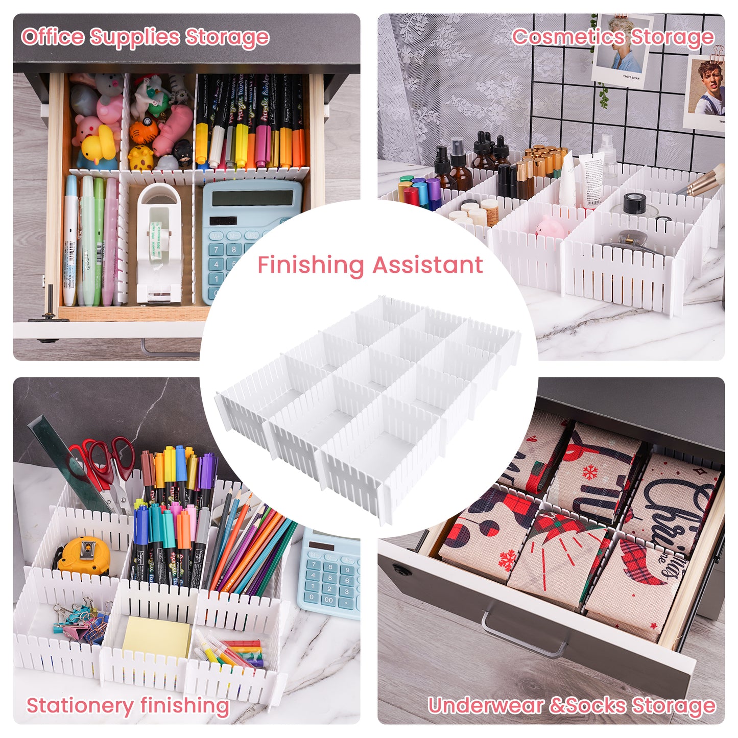 16PCS Adjustable Drawer Divider Combo Set (12x 12.6?”x2.75?”+4x 17.1?”x2.75?”)