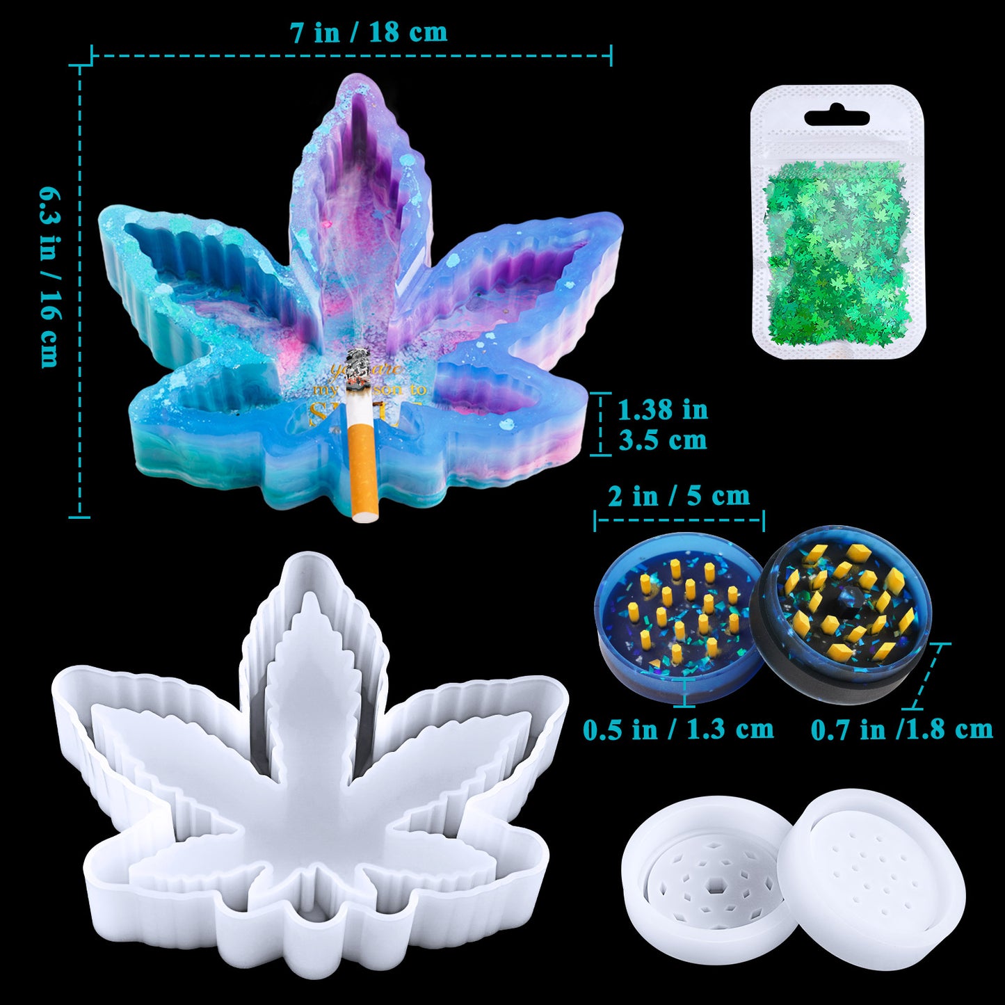 Epoxy Resin Casting Silicone Tray Mold (7.3?”x6.5?”x1.4?”) with Glitter Pack K