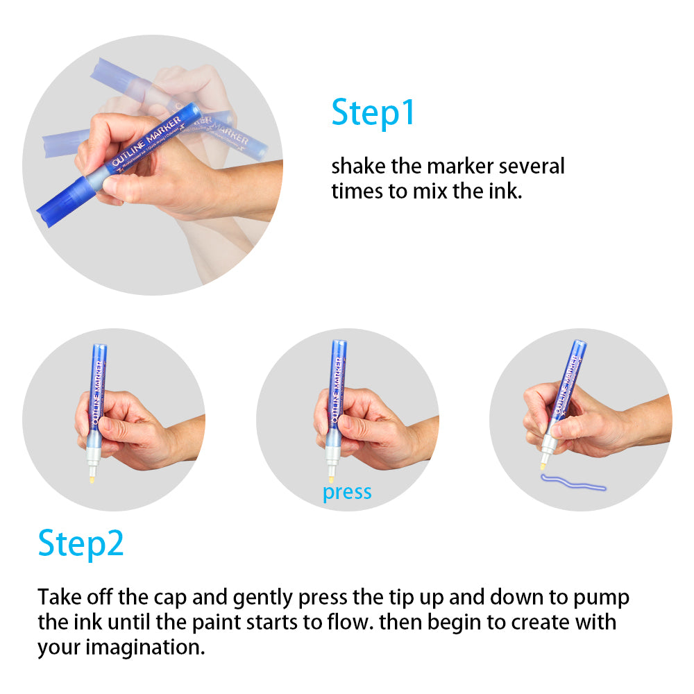 Magic Super-Squiggles Self-outline Metallic Markers, 3mm Tip STA Out-line Pen