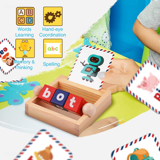 Wooden Reading Blocks 35 Sight Words Flash Cards Kindergarten Learning Activity