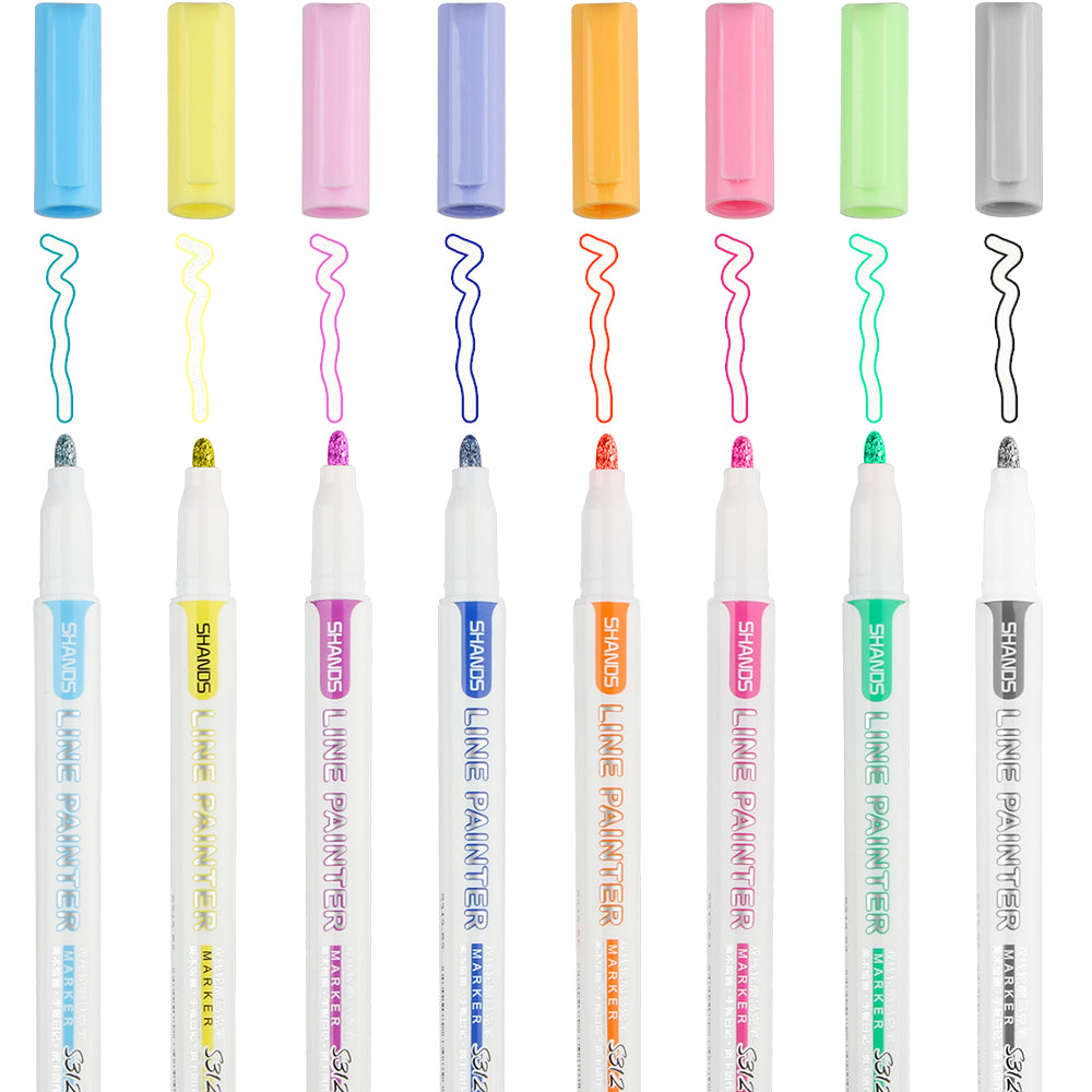 Double Line Outline Marker, Self-outline Metallic Markers for Bullet Journal Pen