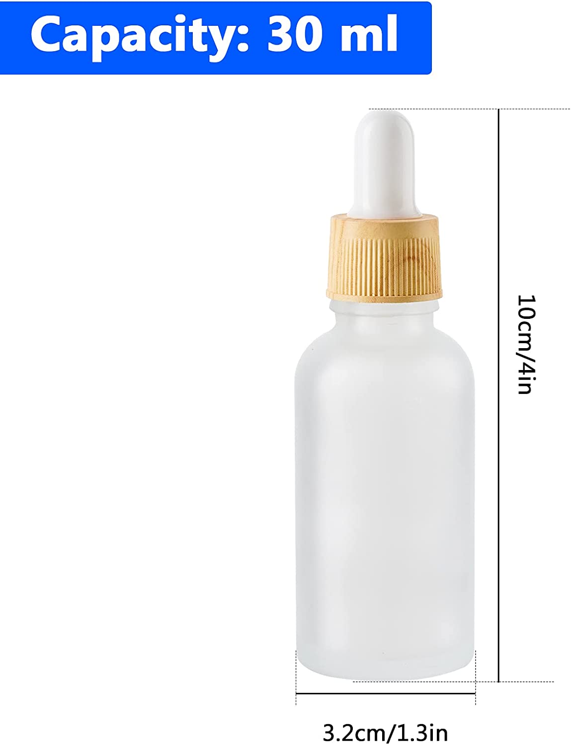 Frosted Glass Dropper Bottles with Glass Droppers & White Cap 6-Pack 1OZ/30ML
