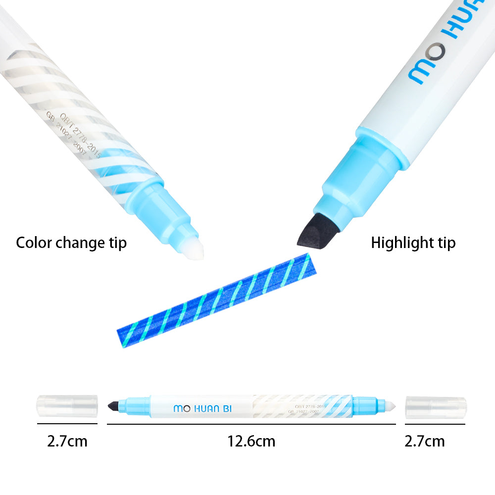 Magic Highlighters Color Changing Marker Pens Dual Tip Chisel Tip 12 Colors Pack