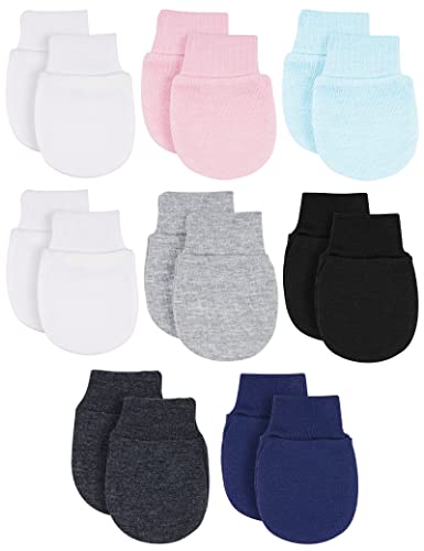 8 Pairs Mittens for 0-6 Months Newborn Baby Boys & Girls, Unisex Soft CVC Cott