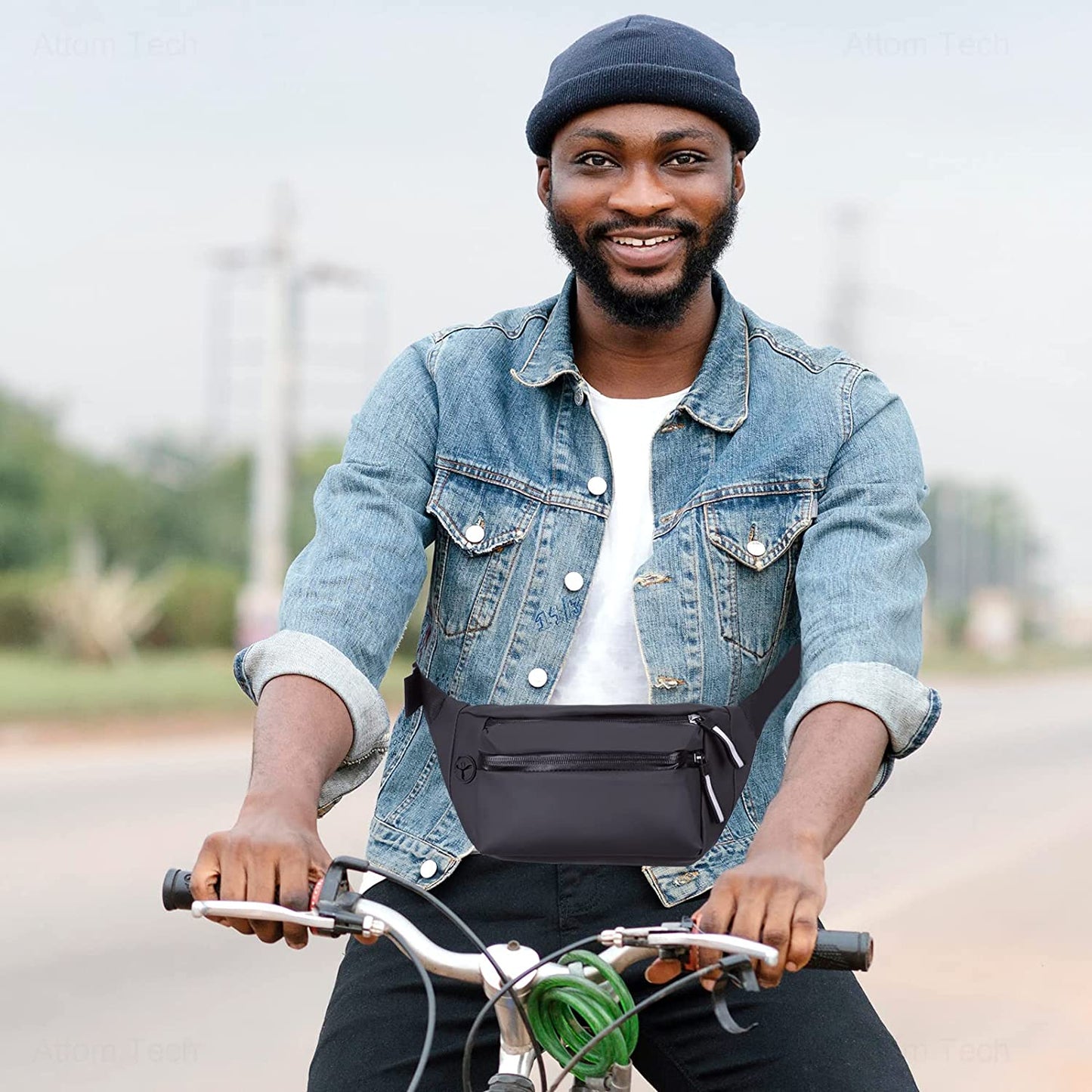 Large Unisex Crossbody Fanny Pack 3 Zipper Pockets Adjustable Strap for Sports