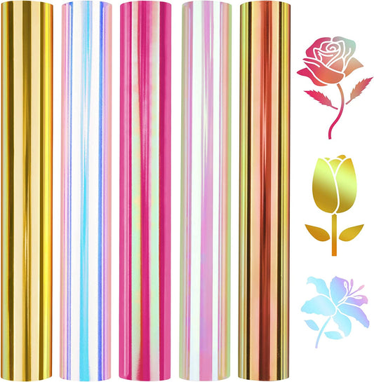 NiArt Holographic Vinyl Rainbow Glossy Permanent Vinyl Adhesive 5 Rolls 10"X 5Ft