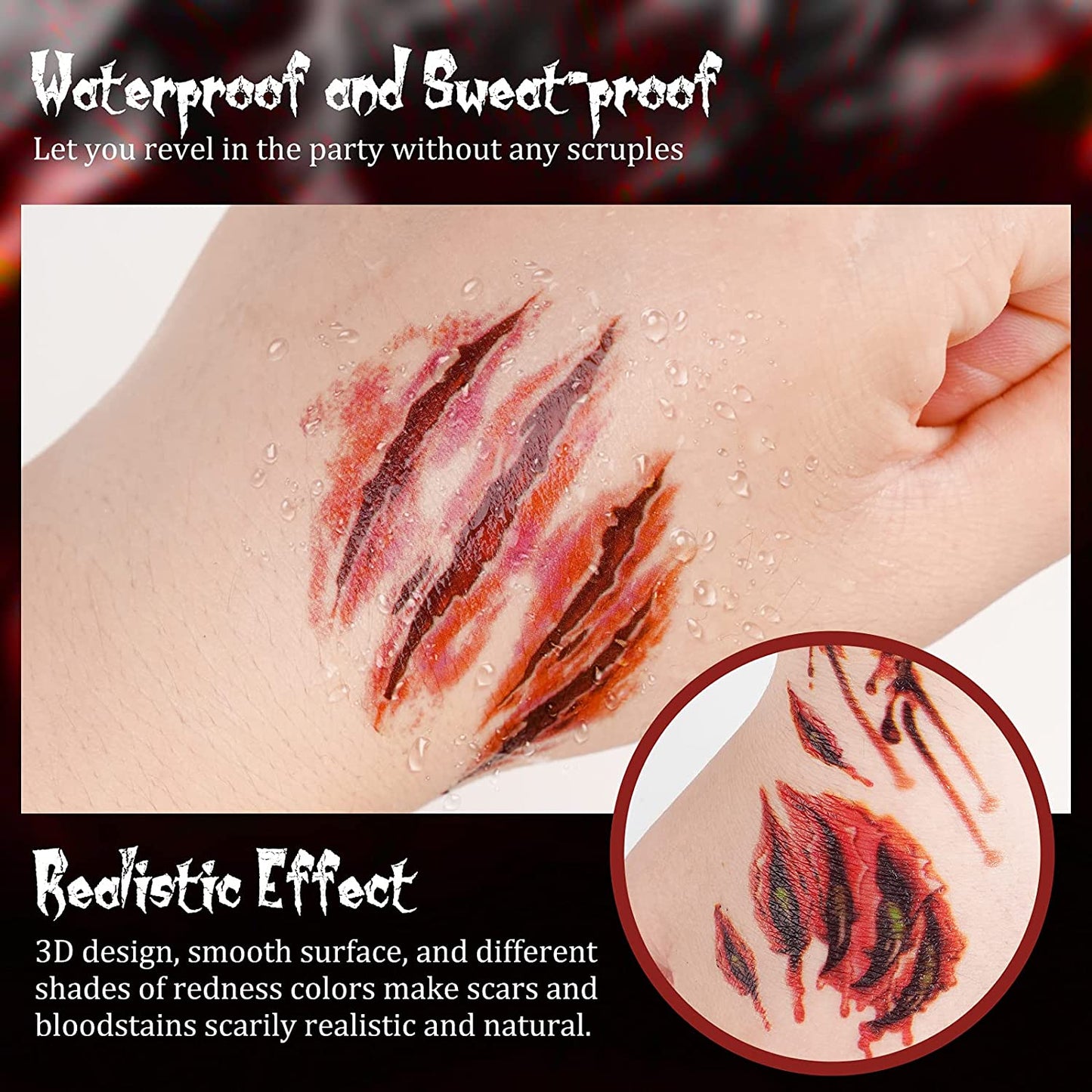 40 Sheets Halloween Horror Removable Realistic Fake Temporary Tattoo Set Zombie