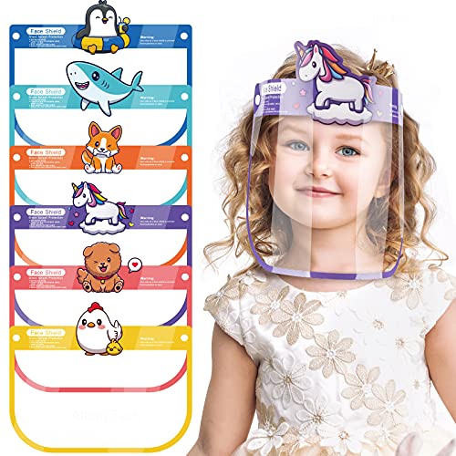 6PCS Kids' Protective Safety Face Shields Reusable Clear Cover Cartoon Designs-A