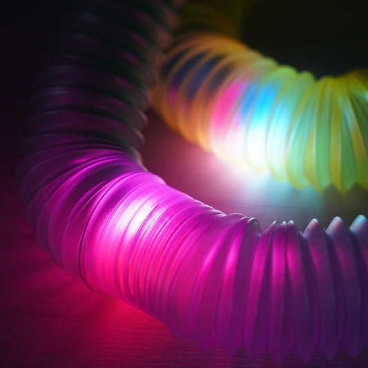 4PCS Stretch Pop Tubes and 3PCS LED Bouncy Balls Sensory Toys, Multi-Color