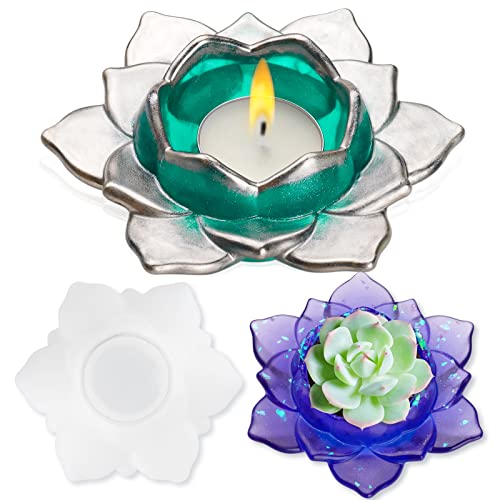 Lotus Candle Holder Epoxy Resin Casting Soft Silicone Mold Kit+10PCS Tealight