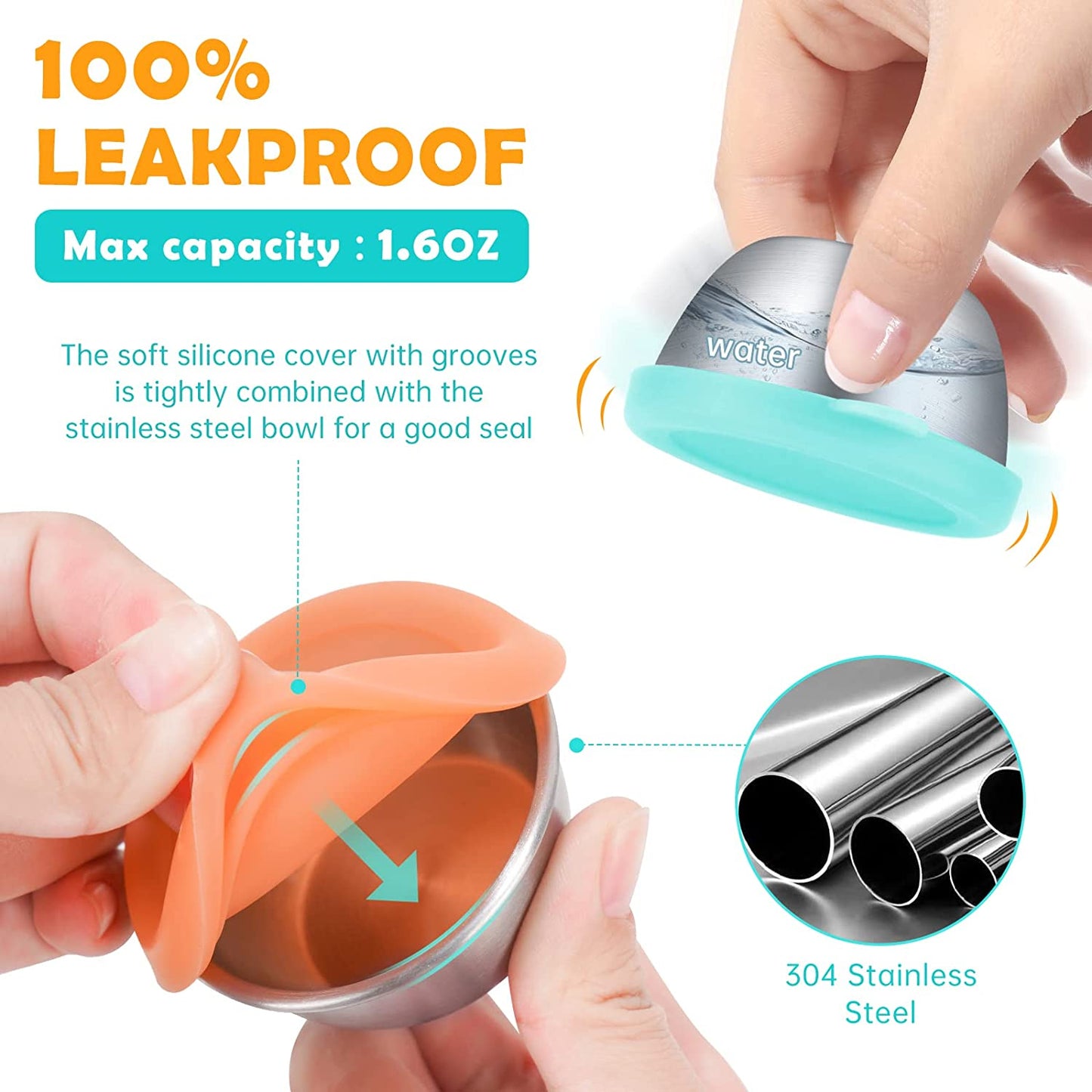 Salad Dressing Containers 8PCS 1.6oz Reusable Small Stainless-Steel Silicone Lid