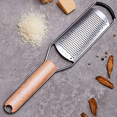 Stainless Steel Cheese Grater Natural Wood Handle Parmesan Cheese Lemon, Ginger