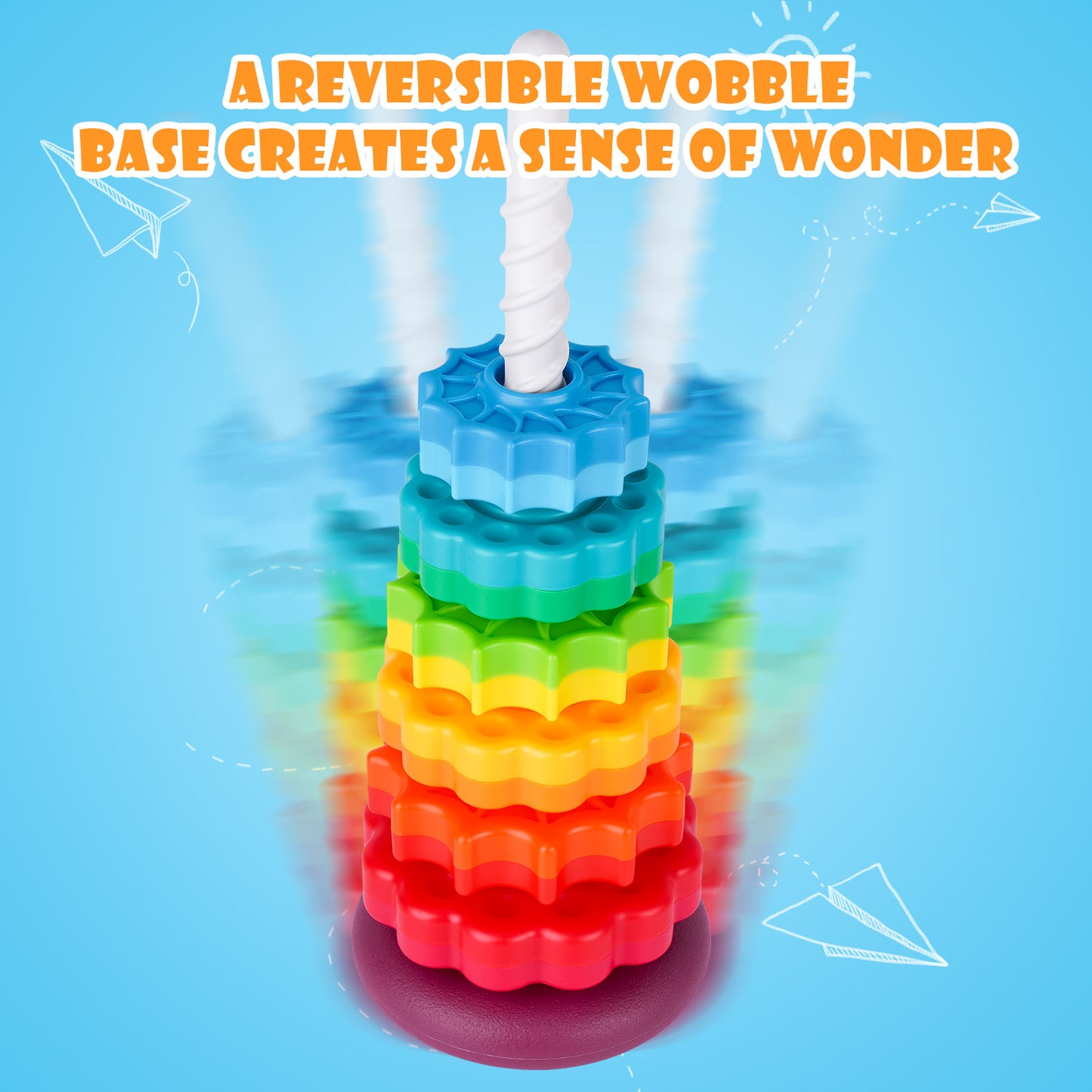 Spinning Stacking Toy for Kids Rainbow Tower Dual-Color Spinning Wheels BPA-Free