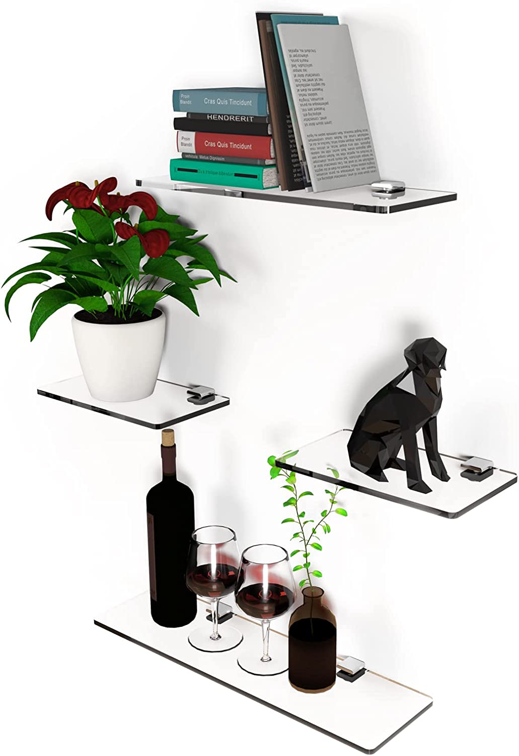 Floating Shelf 4PCS Acrylic Transparent Wall-Mount 0.2" Thick Invisible Display