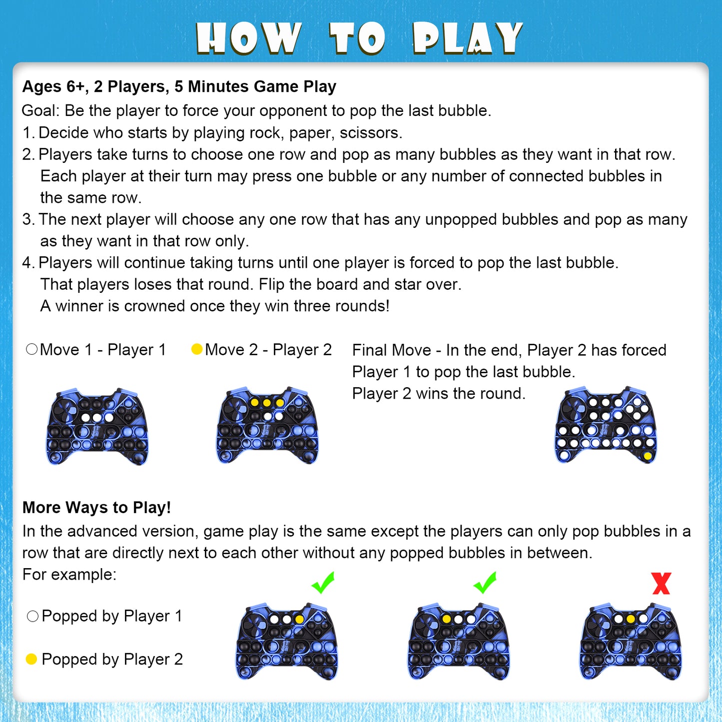 2PCS Game Controller Push Pop Fidget Sensory Toys, Mixed-Sized Silicone