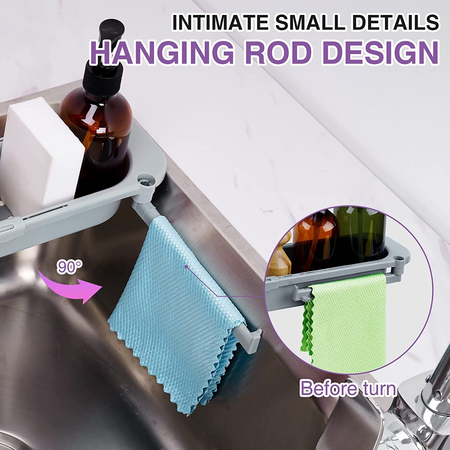 Adjustable Sink Holder w/ Sponge Kitchen Sink Organizer Rack Sponge Soap Holder