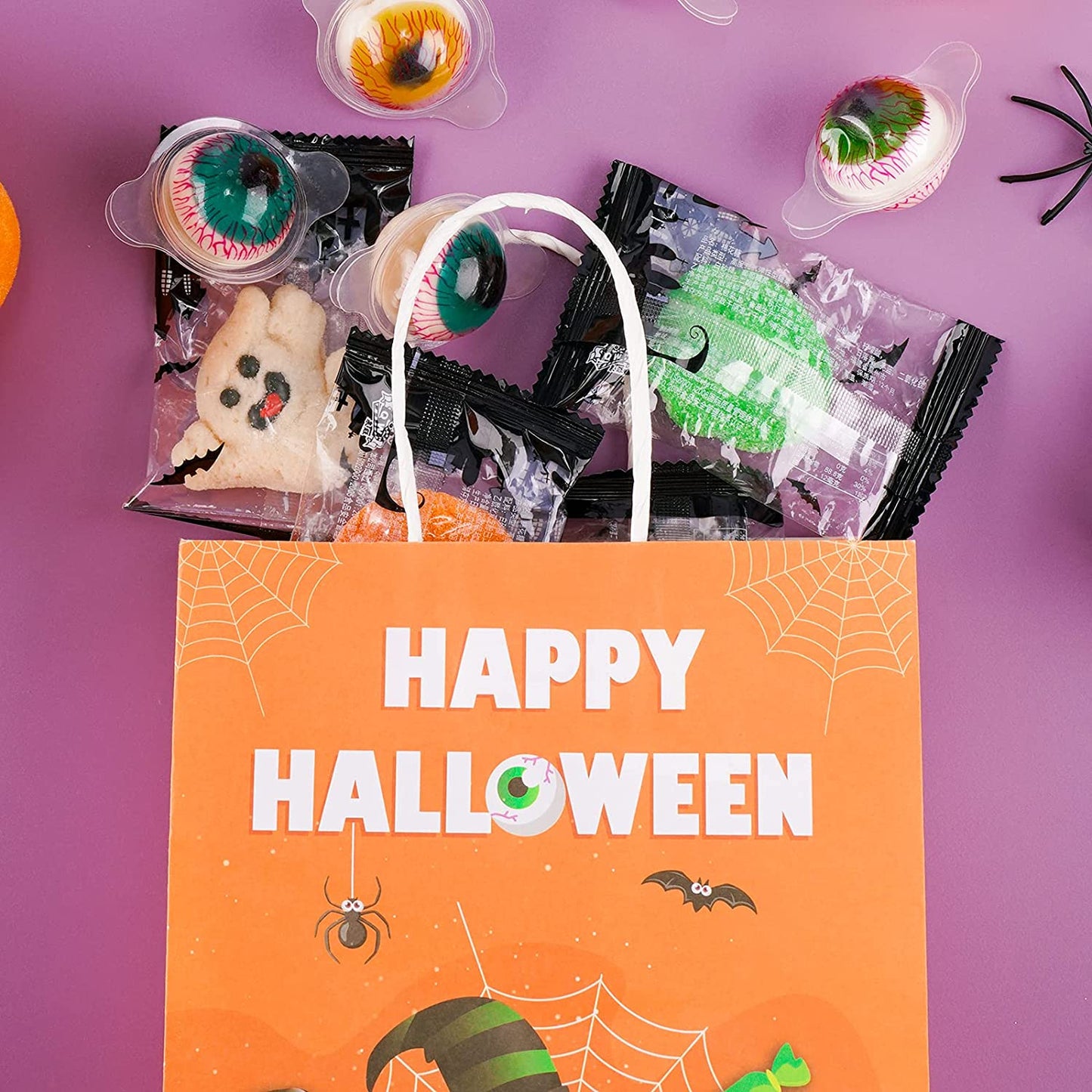 15PCS Halloween Kraft Paper Treat Bag Handles Trick or Treat Holiday Party Favor