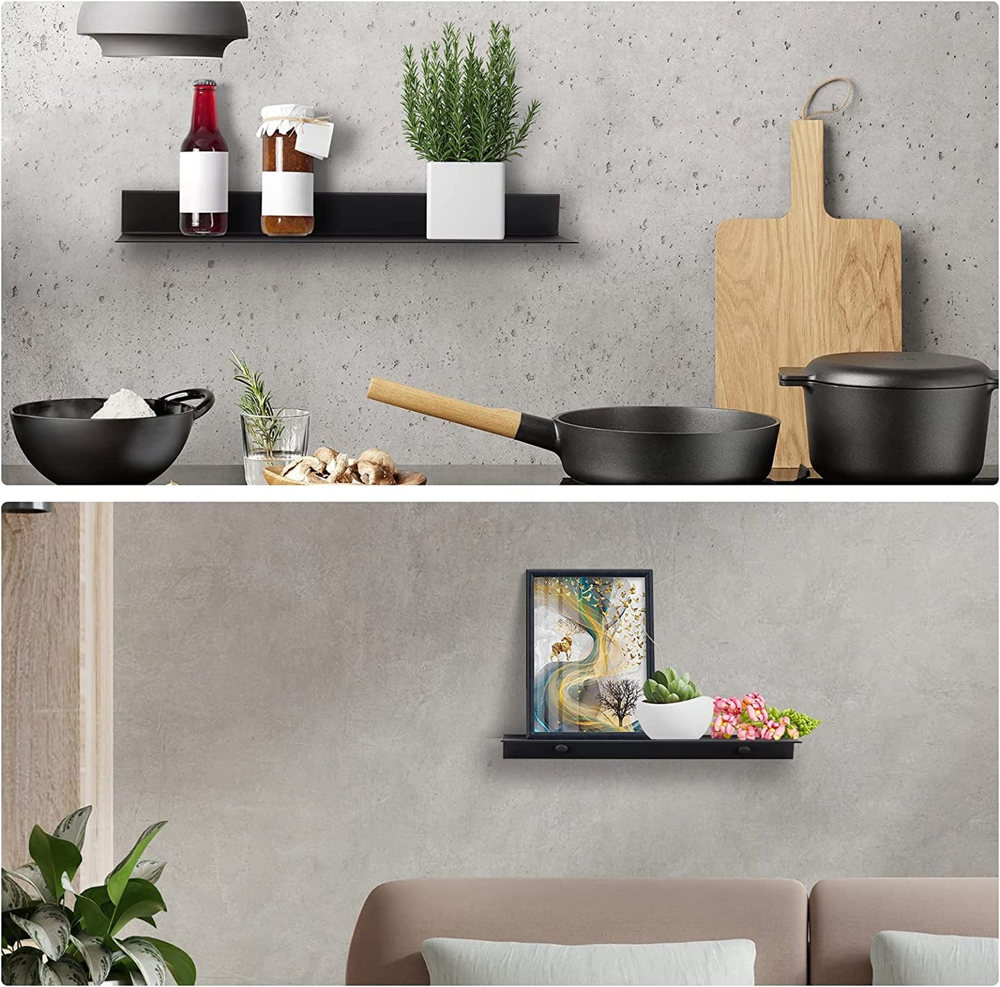 Aluminum Wall Mounted Floating Shelf Set 2PCS with Picture Ledge 15.7"x4.6"