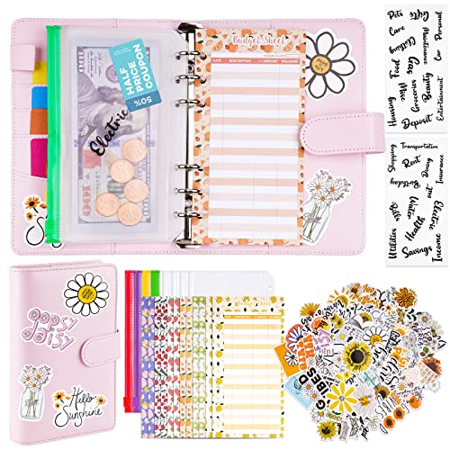 A6 PU Leather Magnetic Buckle Loose Leaf Budget Binder Set, Budget Planner Org