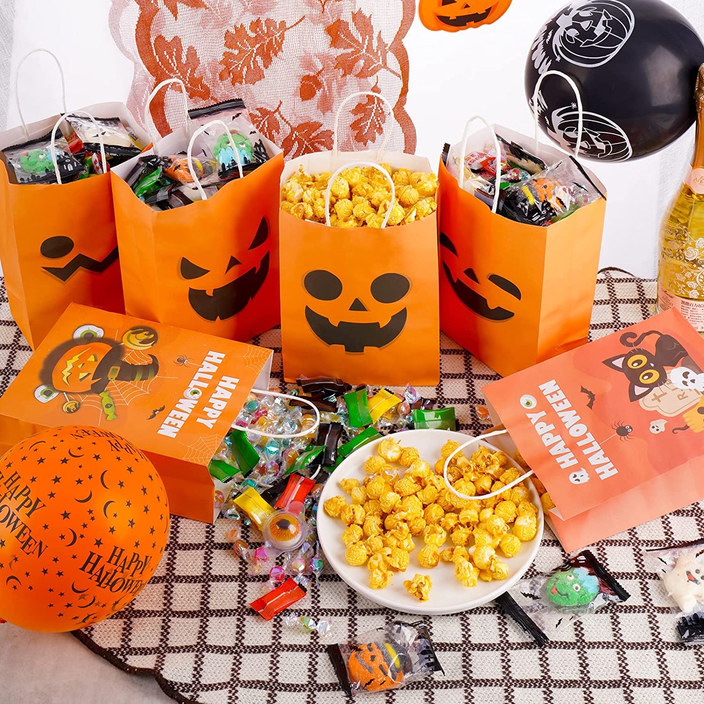 12PCS Halloween Pumpkin Paper Treat Bags Jack-o’-lantern Trick or Treat Holiday