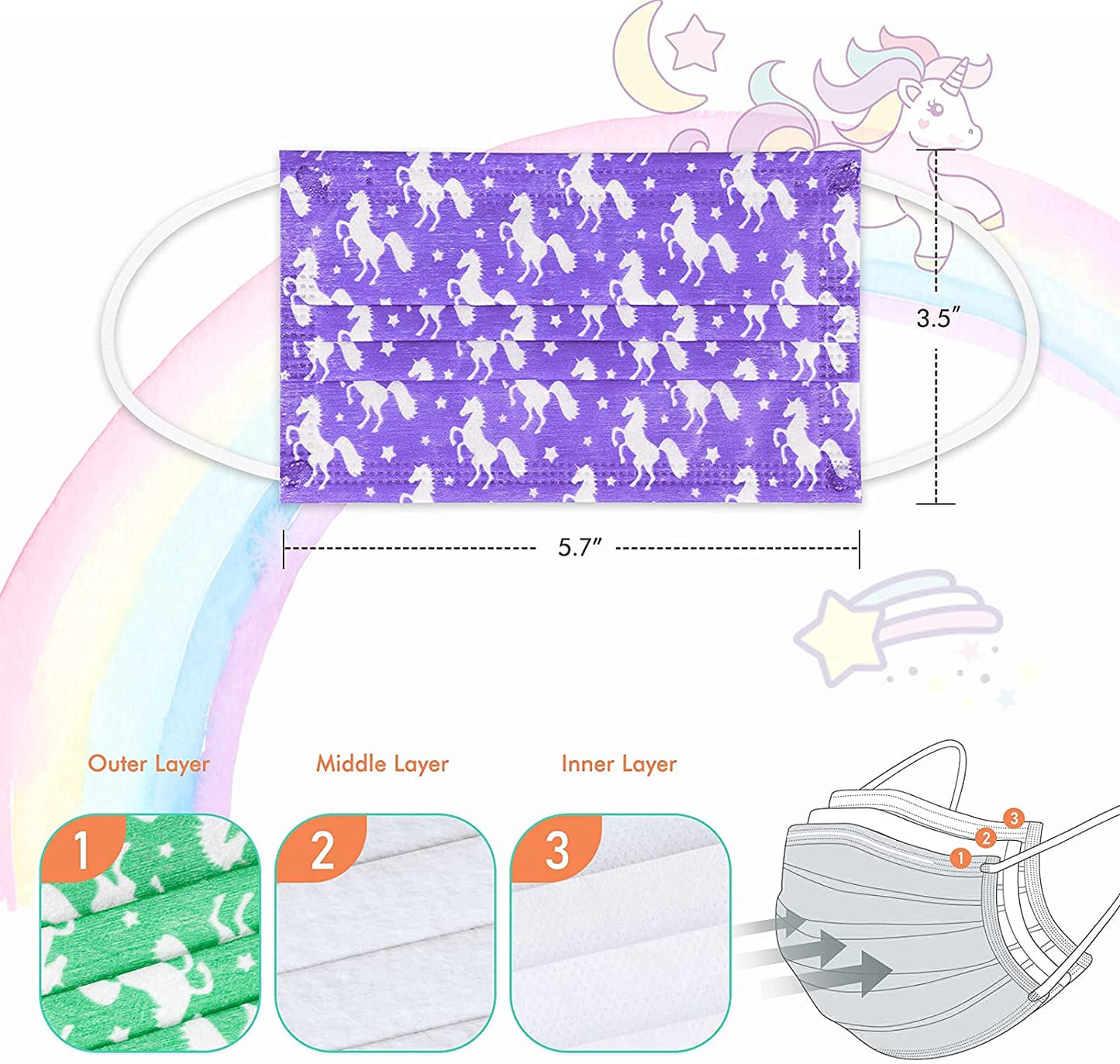 Kids' 80-Pack Individually Packaged Disposable 4 Colors Unicorn Pattern Unisex