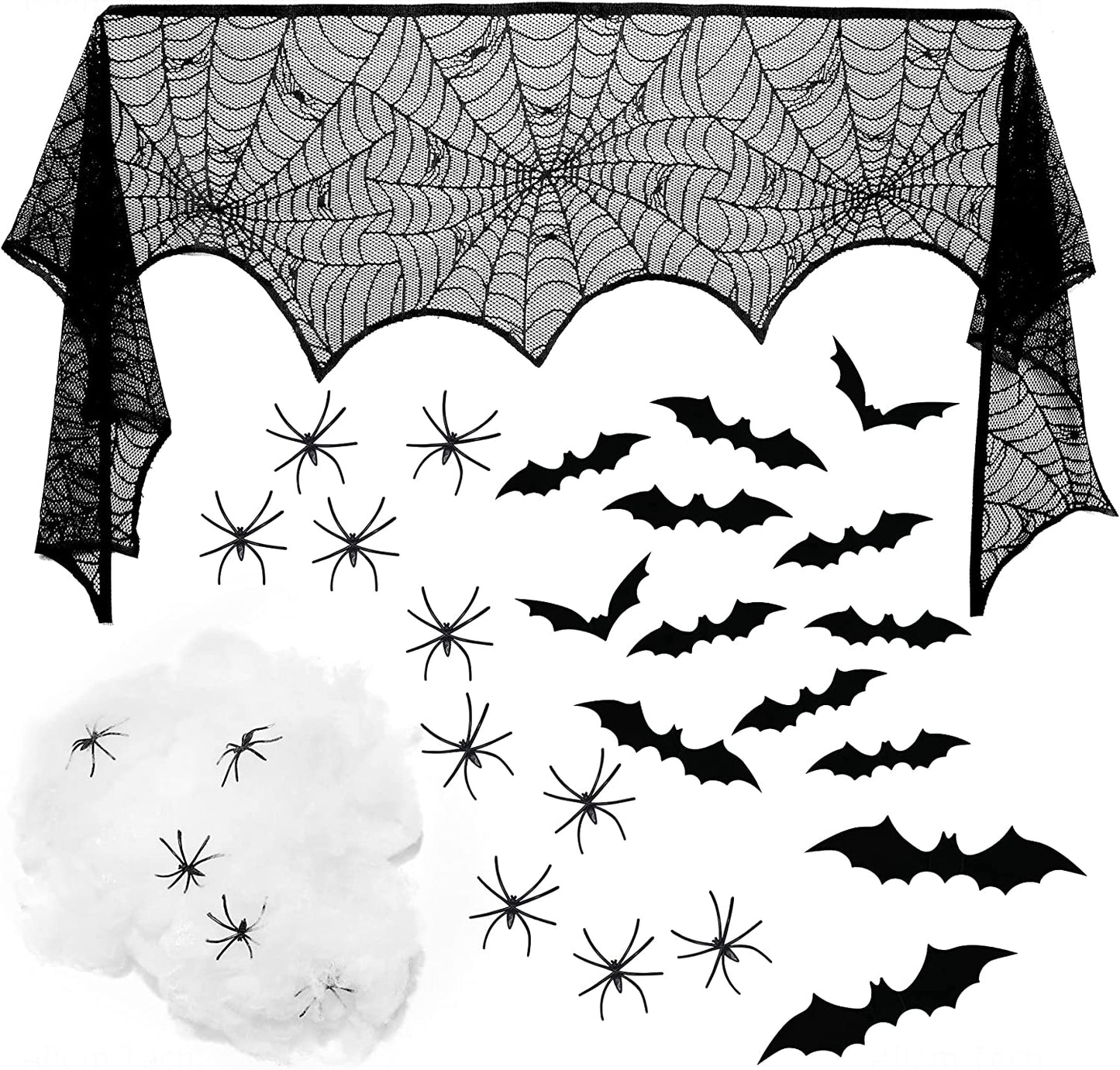 24PC Halloween Home Decoration Party Supply Essentials Large Spiderweb Fireplace