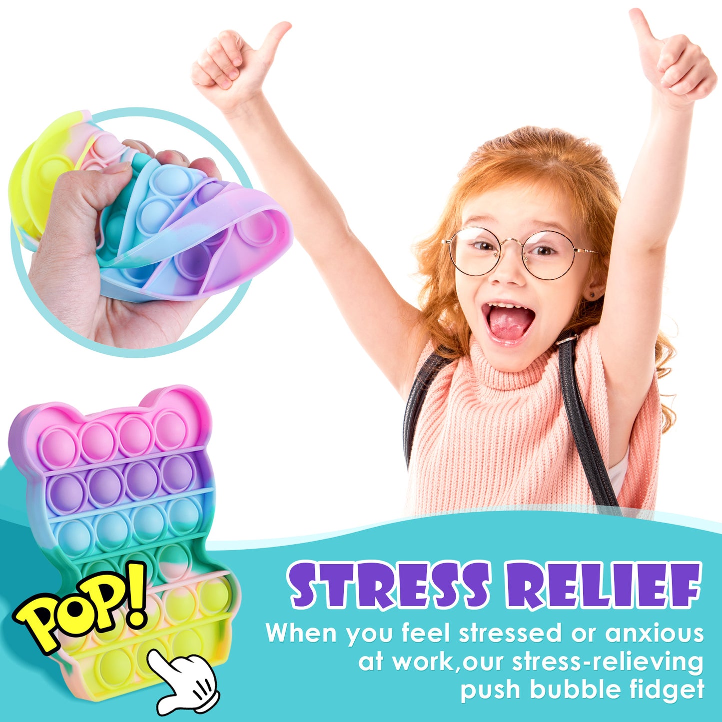 2PCS Bubble Pop Sensory Fidget Toy Set Large Size Silicone Push Popper Stress