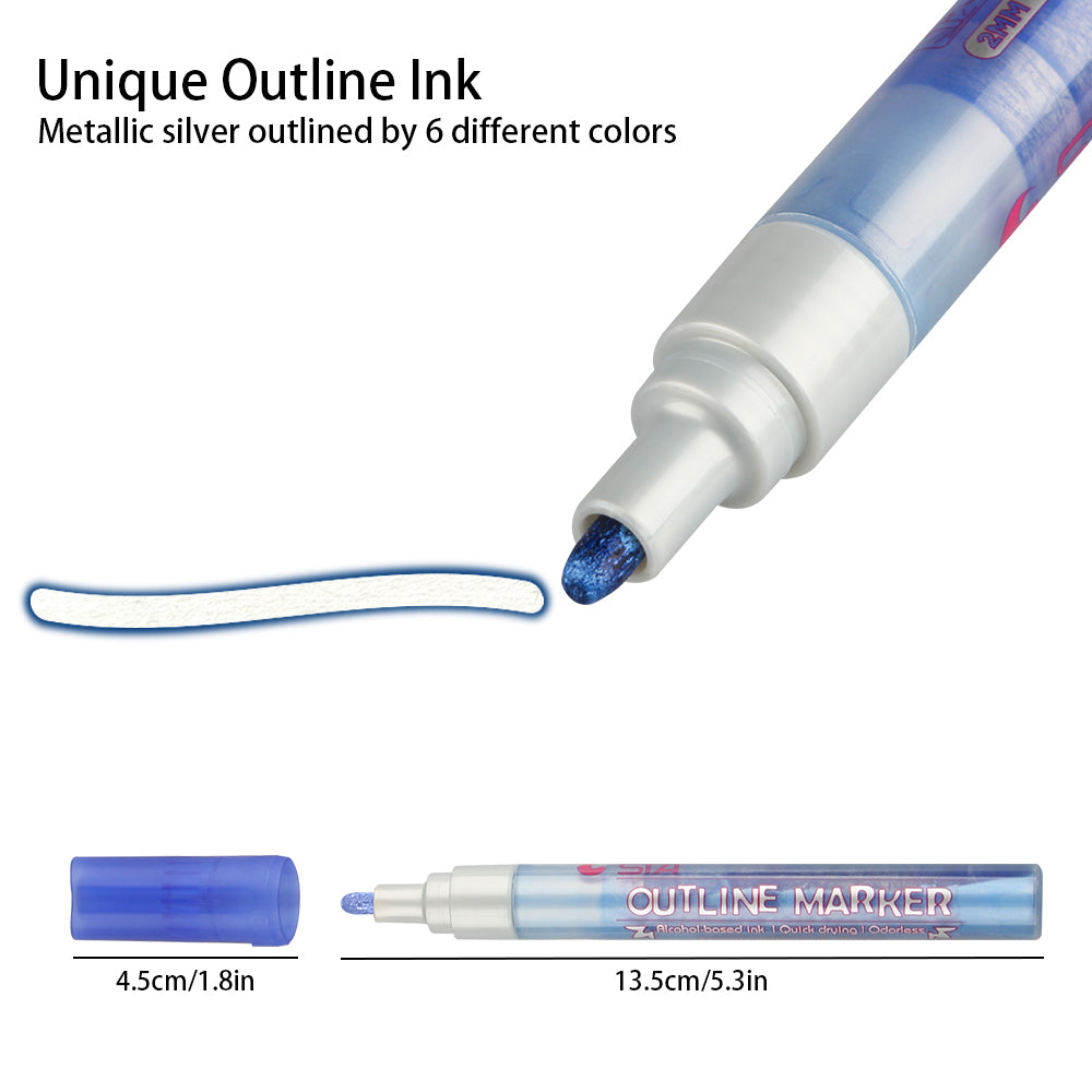 Magic Super-Squiggles Self-outline Metallic Markers, 3mm Tip STA Out-line Pen