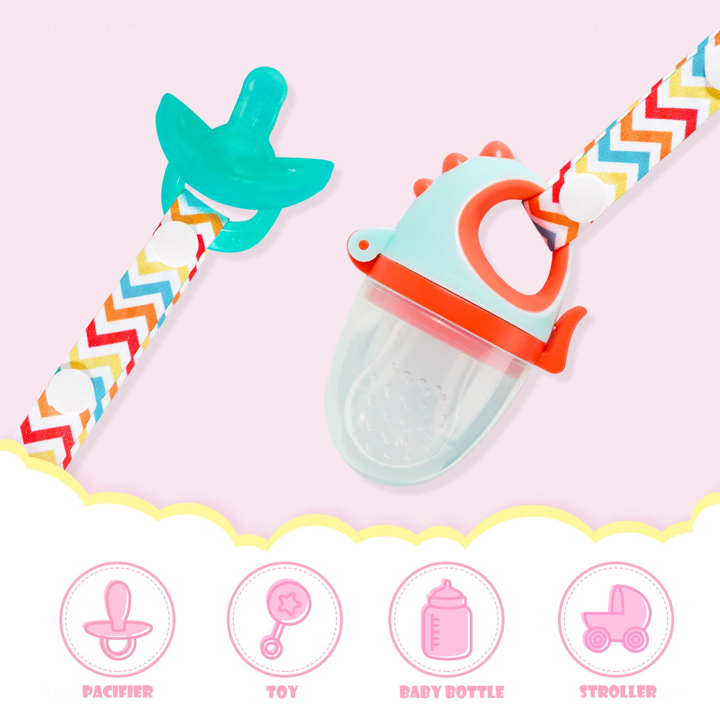 6-Pack Baby Teething Adjustable Length Pacifier Clip Universal Safety Holder S