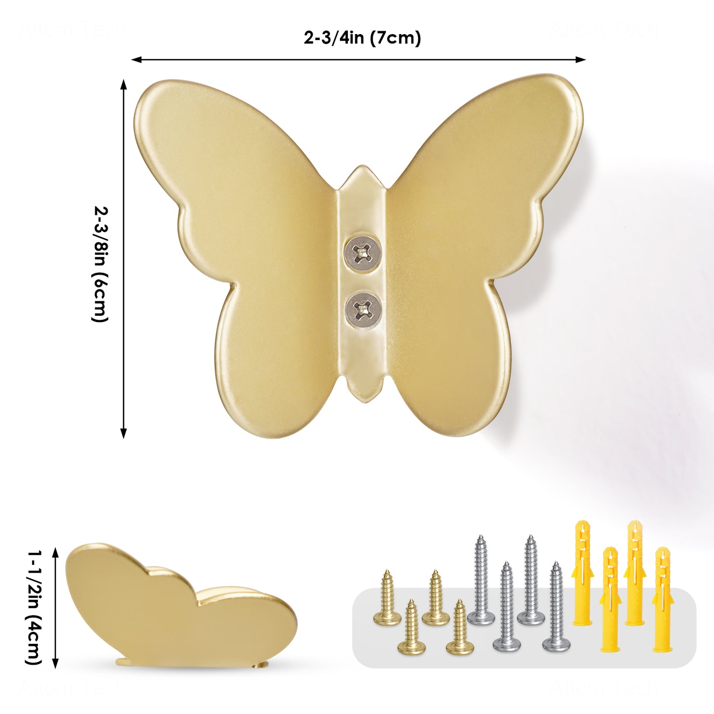2PCS Butterfly Coat Hooks Matte Brass Decorative Wall Mounted Multifunctional