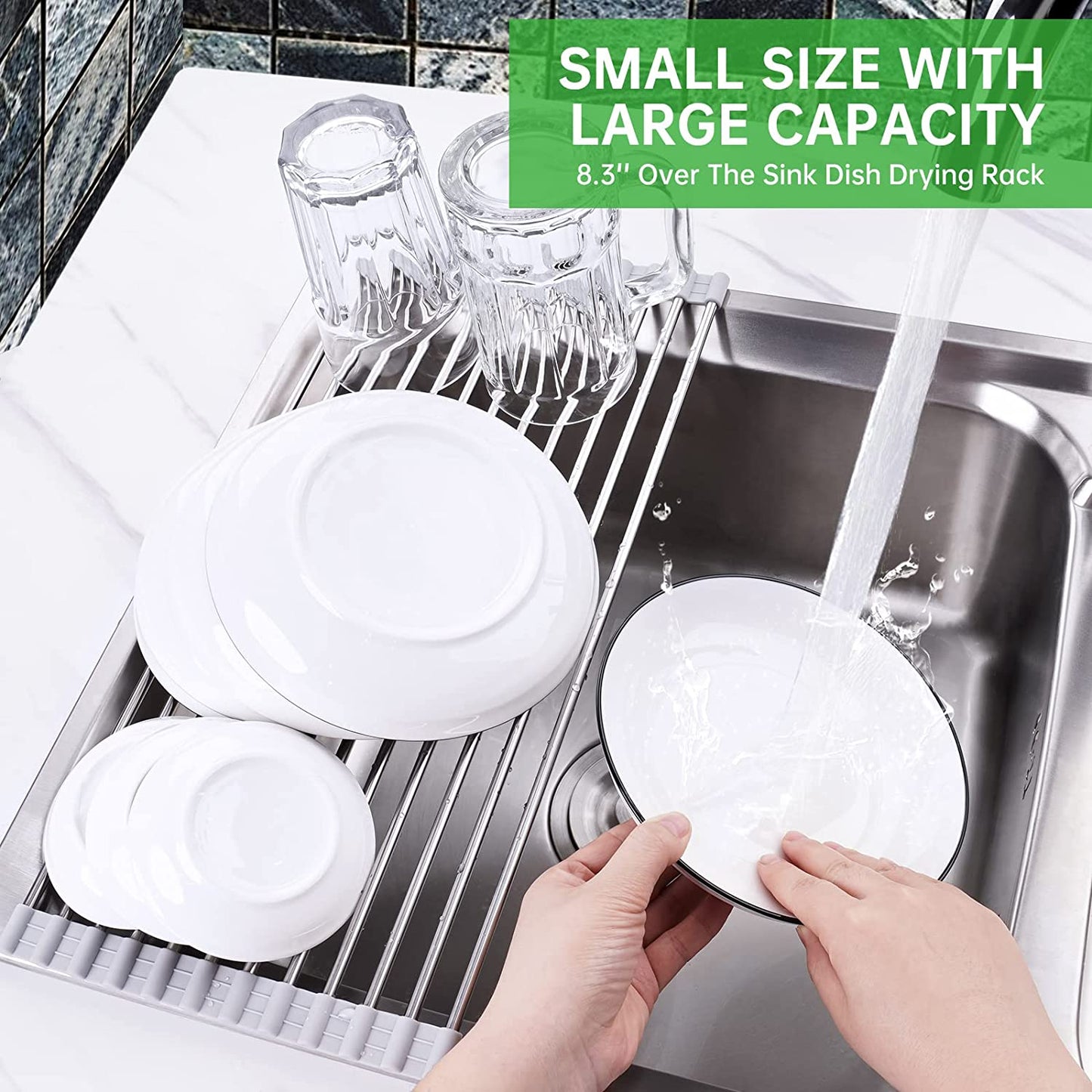 Roll Up Over Sink Dish Drying Rack17.8"x8.3" Foldable Home Kitchen Drainer, Grey