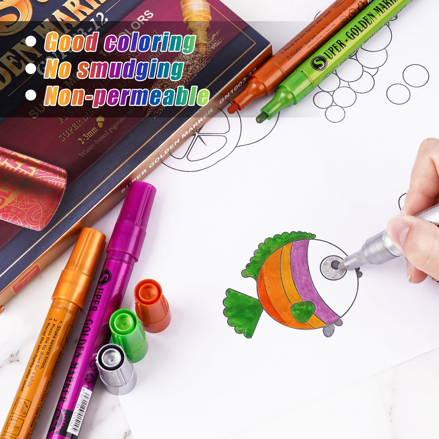 12 Colors Super Golden Metallic Effect Acrylic Paint Pen Set Water-Based Quick