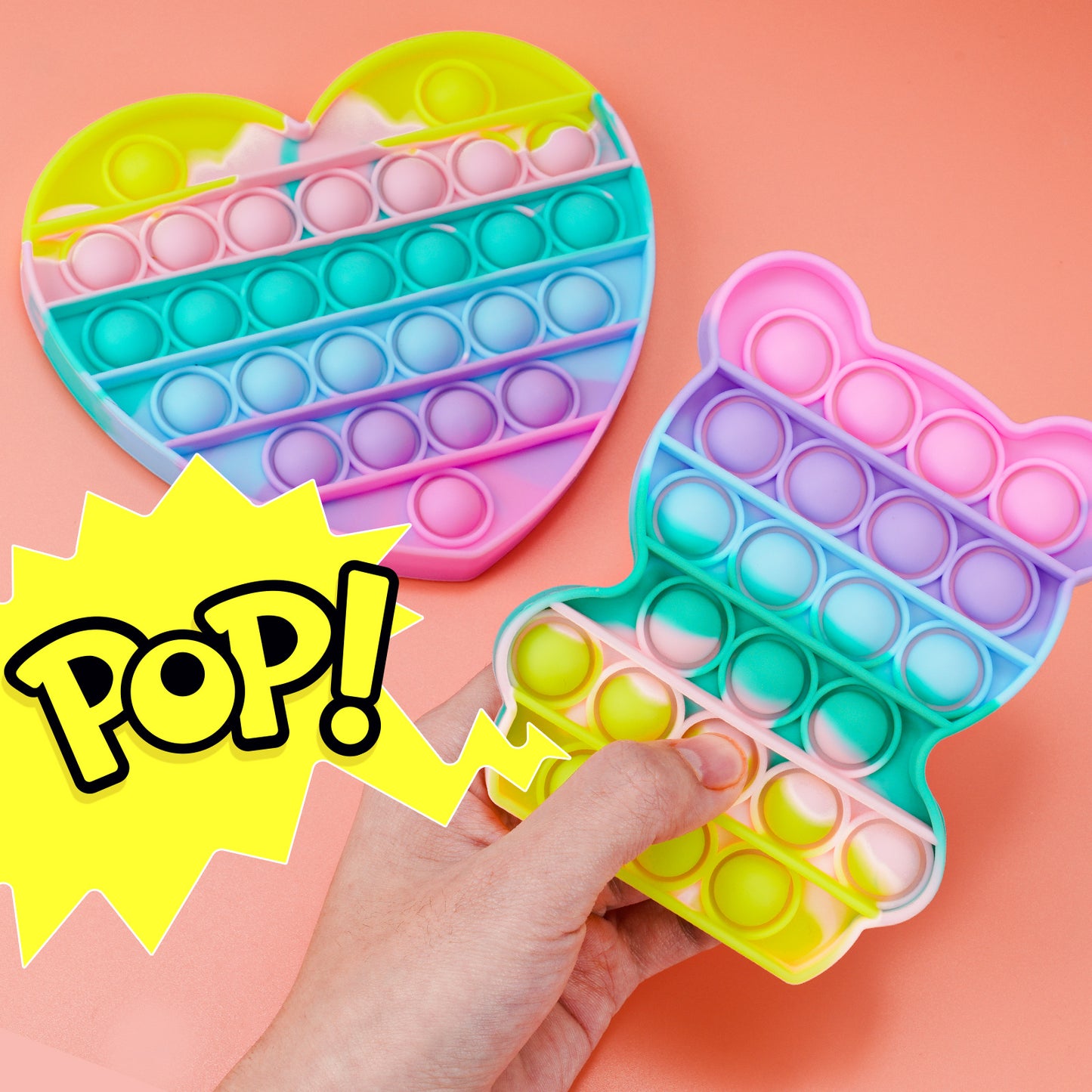 2PCS Bubble Pop Sensory Fidget Toy Set Large Size Silicone Push Popper Stress