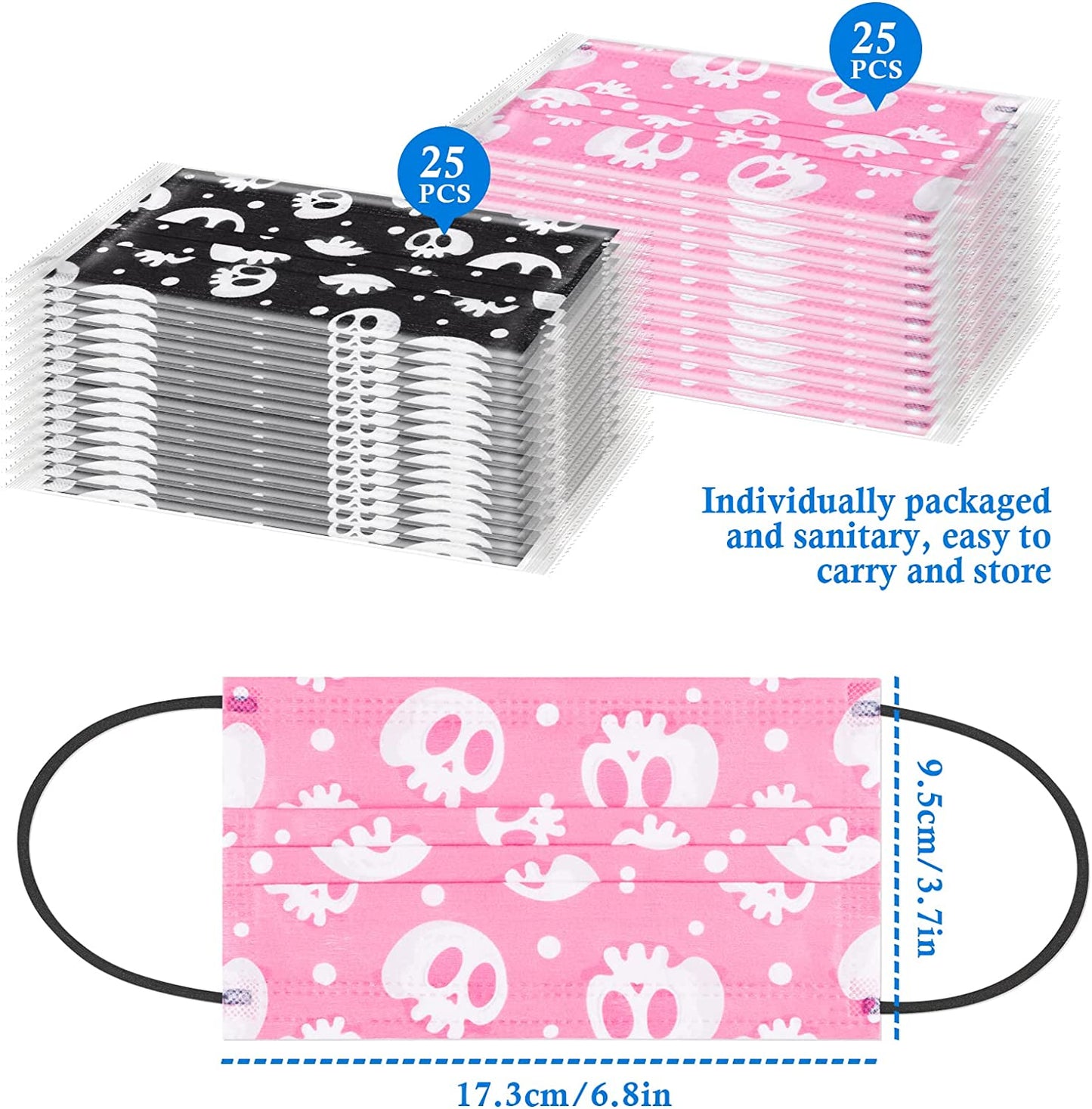 50PCS Skull Print Disposable s Adorable Unisex Design Individually
