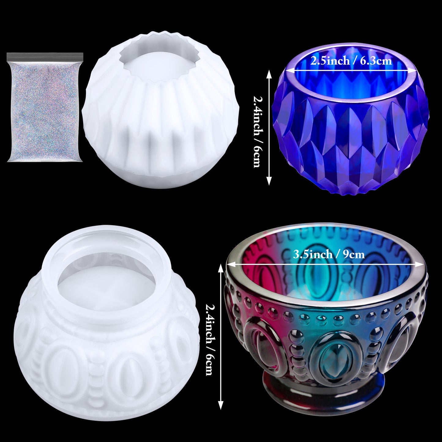 2PCS Ancient Candle Holder Epoxy Resin Casting Silicone Mold Kit with Silver G