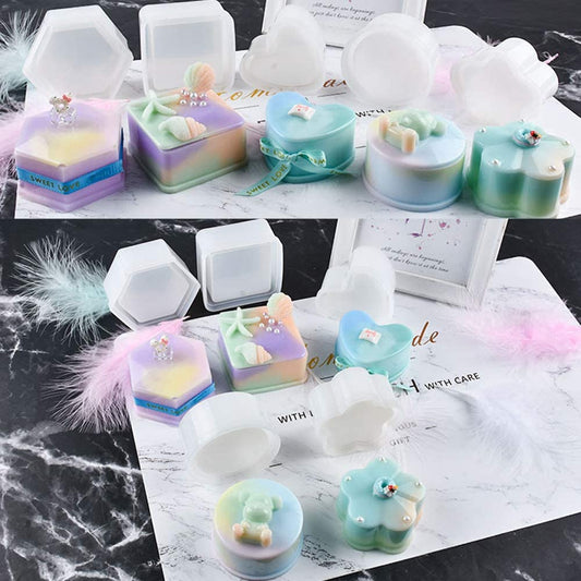 Silicone Resin Mold 5 Shapes Containers with Lid Jewelry Container Box Coasters