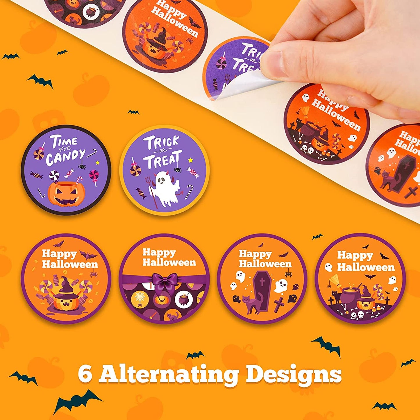 500PCS 1.5" Large Self-Adhesive Halloween Round Sticker Label Roll 6 Designs