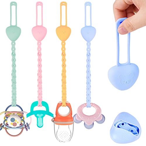4-Pack Silicone Baby Pacifier Clip Holder Stretchable Toy Safety Straps, Unive