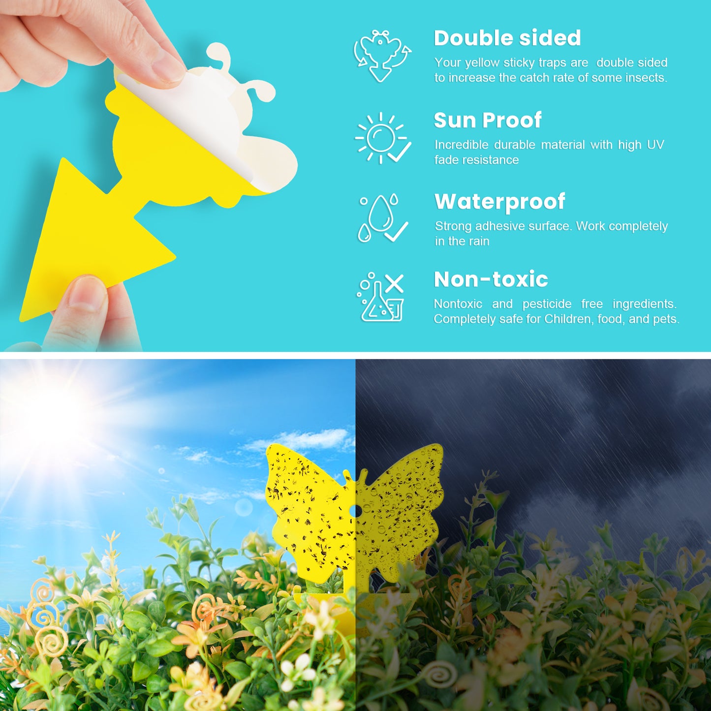 48-Pack Yellow Sticky Traps with Twist Ties Indoor & Outdoor Plant Bug Fly Glu